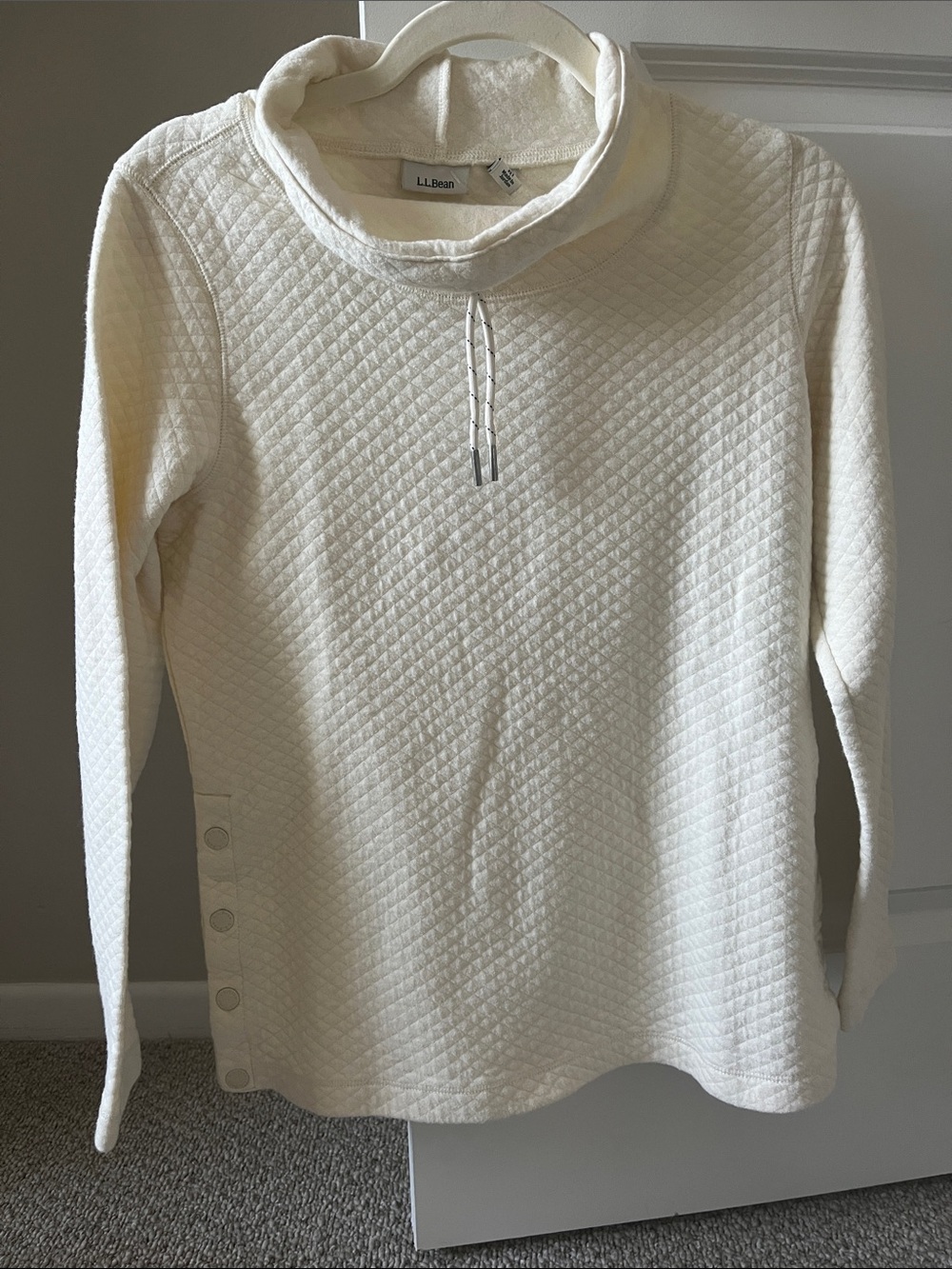 L.L. Bean Women's Ivory Quilted Funnel Neck Pullover Size Petite XS